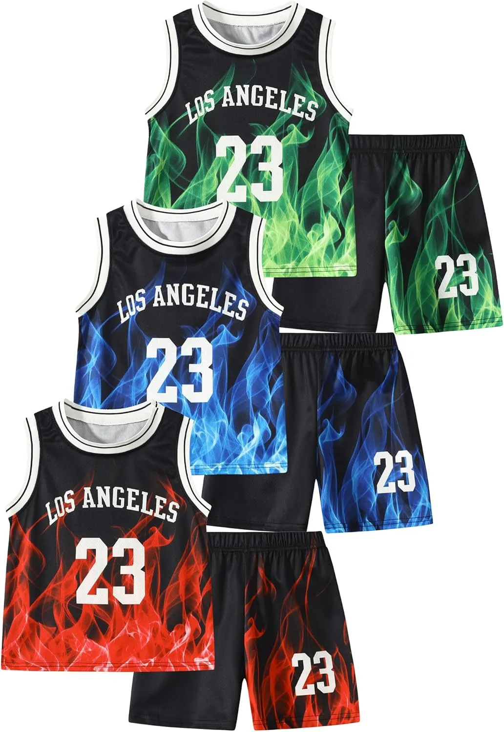 2 or 6 Piece Kids Boys Basketball Jersey Set Youth Letters Printed Lightweight Basketball Tank Top and Track Shorts
