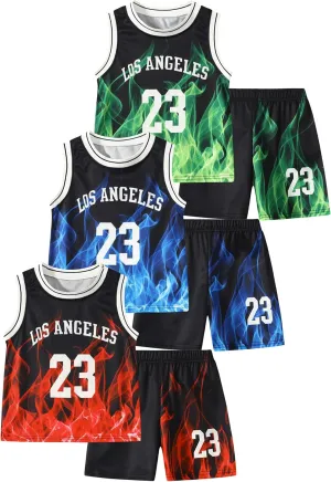2 or 6 Piece Kids Boys Basketball Jersey Set Youth Letters Printed Lightweight Basketball Tank Top and Track Shorts