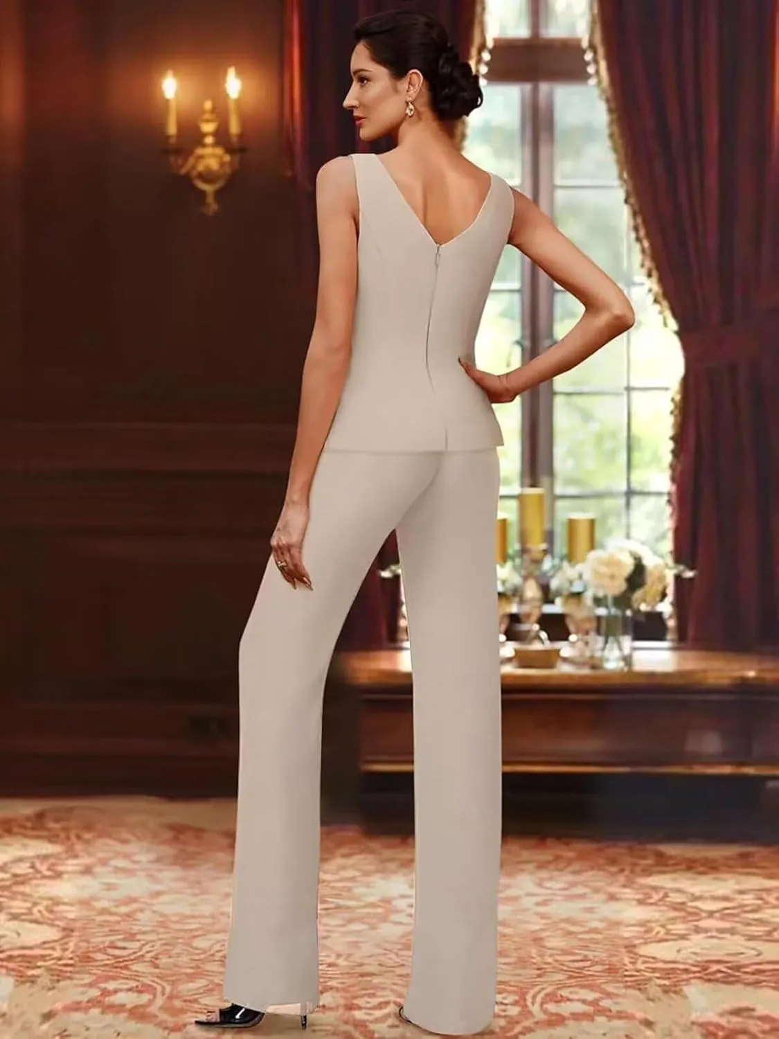 3 Pieces Chiffon Mother of The Bride Pant Suits for Wedding Sequin Wedding Guest Outfit for Women with Jacket