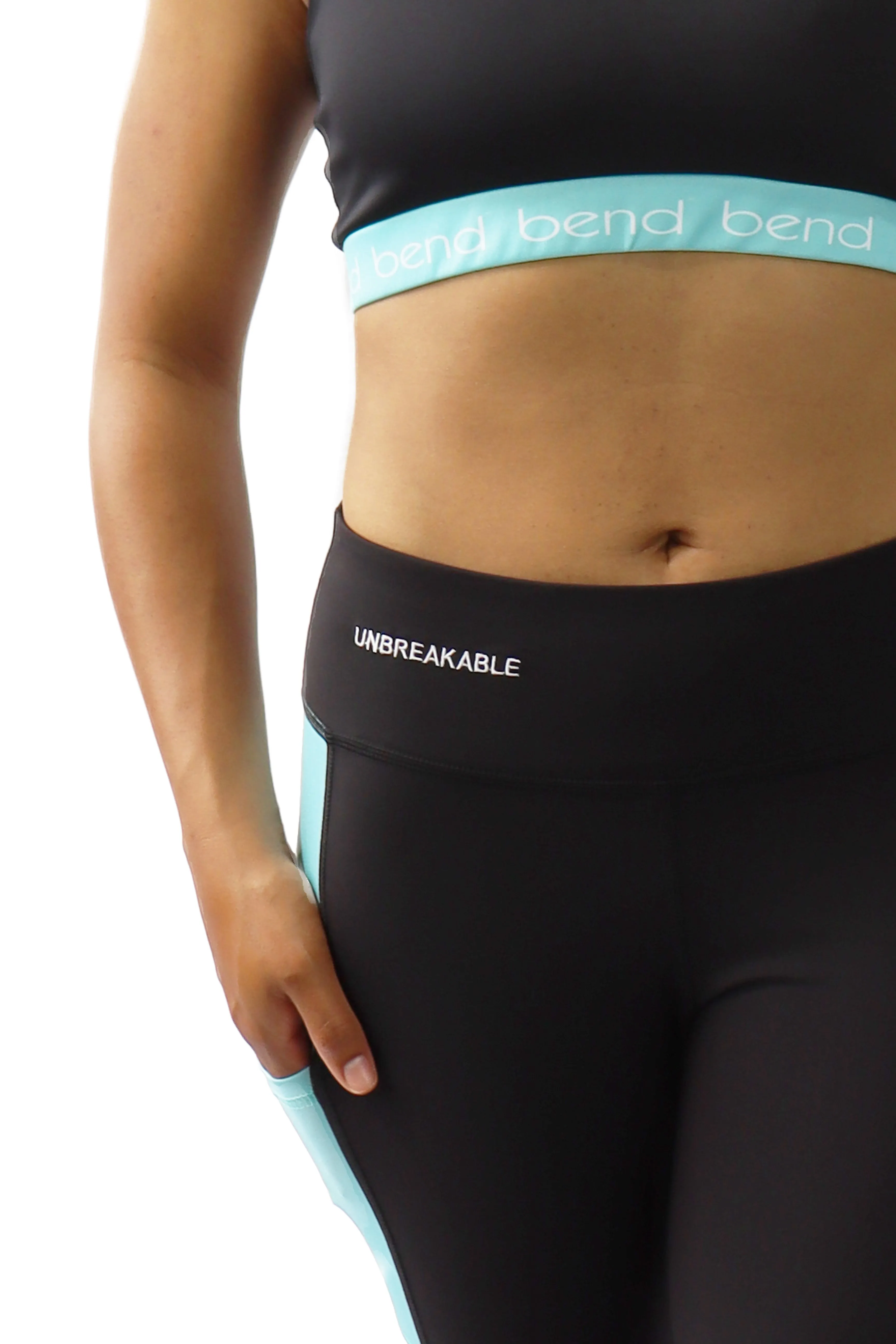 4405 -The Just Right  "Unbreakable" Panel Pocket Legging/ Black & Teal
