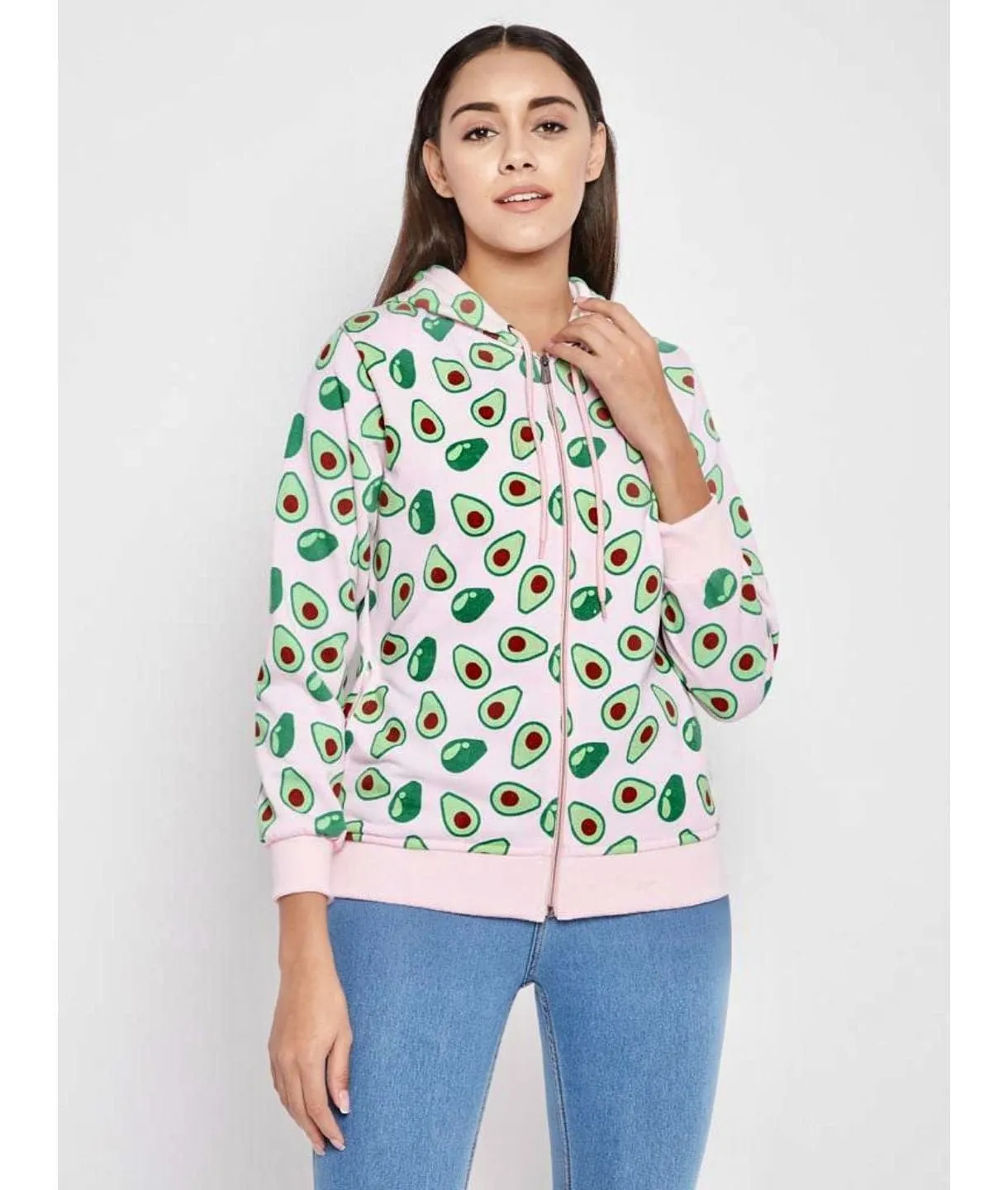 Animal Print Cotton Zippered Hoodie with Pockets