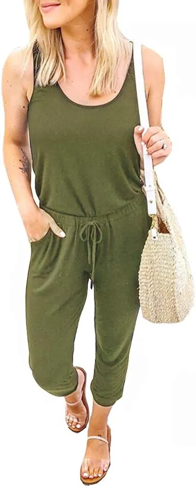 Artfish Womens Sleeveless Summer Jumpsuits Casual Jogger Lounge Romper with Pockets