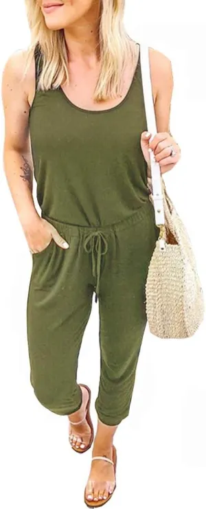 Artfish Womens Sleeveless Summer Jumpsuits Casual Jogger Lounge Romper with Pockets