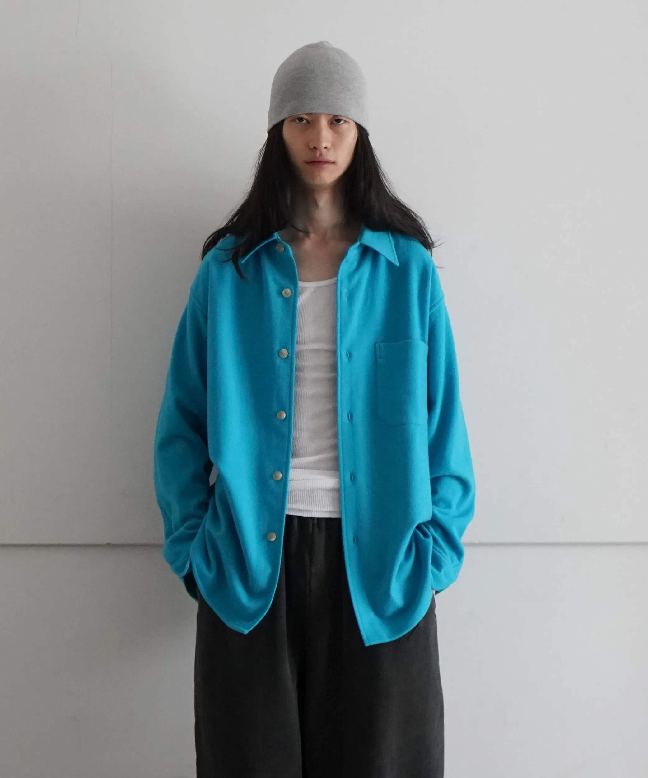 AURALEE BRUSHED SUPER FINE WOOL FLANNEL SHIRT "LIGHT BLUE"