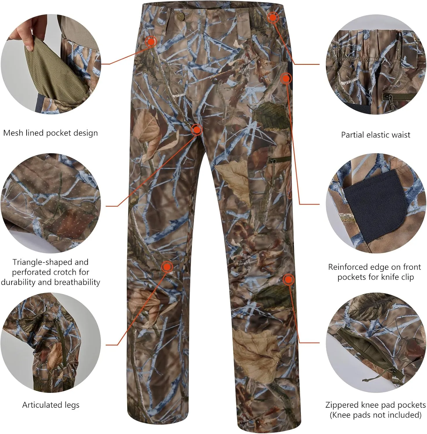 BASSDASH Mens Lightweight Hunting Pants 4-Way Stretch Breathable Water Resistant for Turkey Early Season Spring Summer