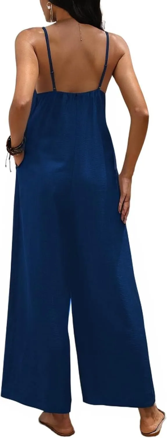 Bdwinz Womens Casual Sleeveless Strap Loose Jumpsuits Long Wide Pants One Piece Romper with Pockets