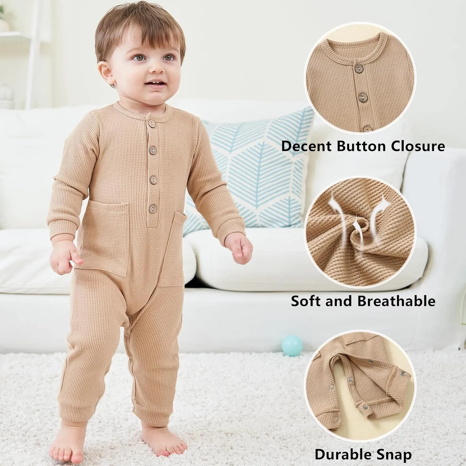 BeiVSlley Newborn Baby Boy Girl 2 Pack Button Solid Romper Infant Long sleeve Knit Cotton Footless Outfits Clothes