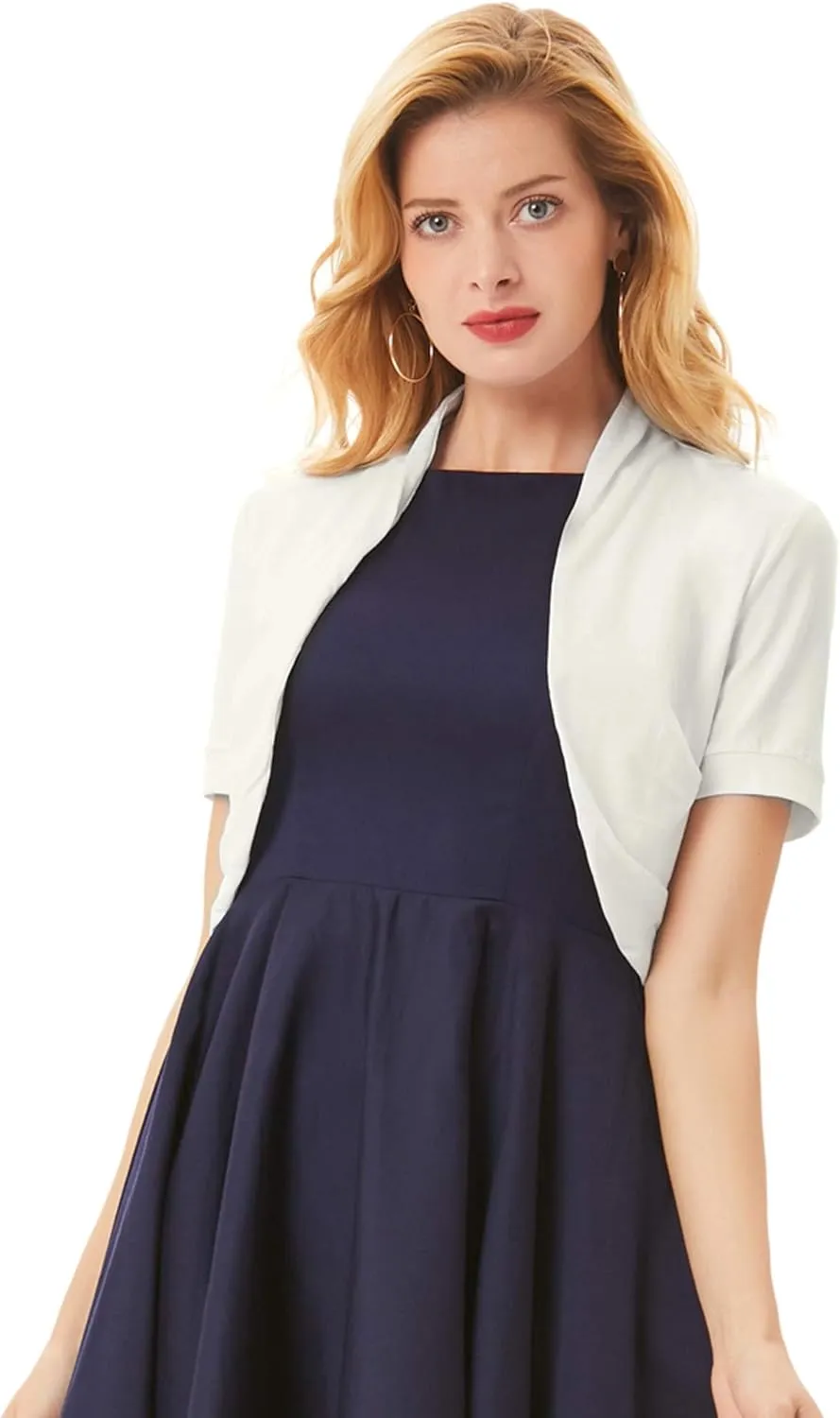 Belle Poque Women's Short Sleeve Shrug Open Front Cotton Cardigan Bolero Sweater Jacket for Dresses