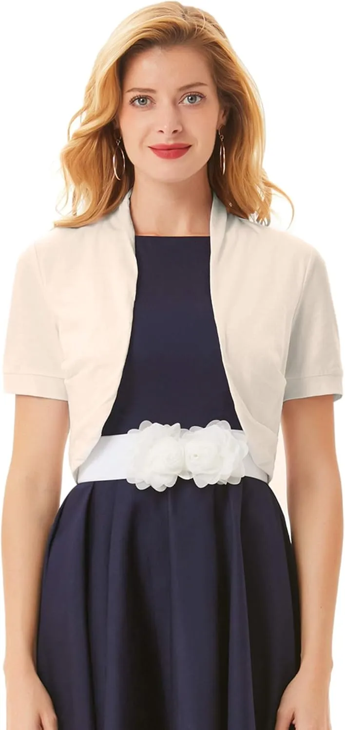 Belle Poque Women's Short Sleeve Shrug Open Front Cotton Cardigan Bolero Sweater Jacket for Dresses