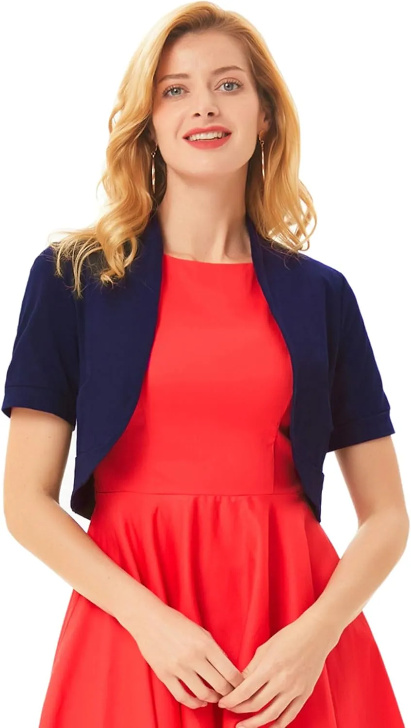 Belle Poque Women's Short Sleeve Shrug Open Front Cotton Cardigan Bolero Sweater Jacket for Dresses