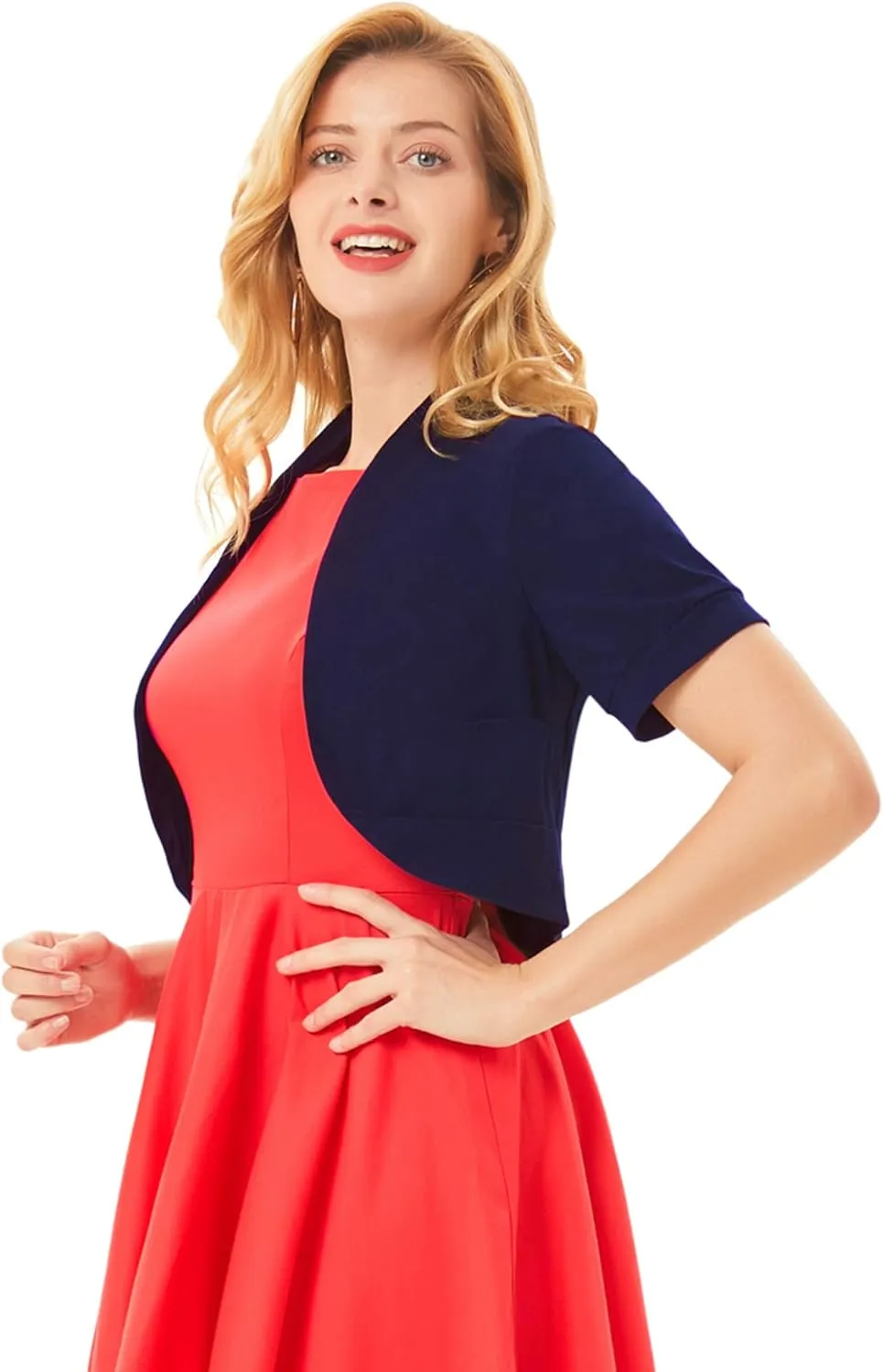 Belle Poque Women's Short Sleeve Shrug Open Front Cotton Cardigan Bolero Sweater Jacket for Dresses