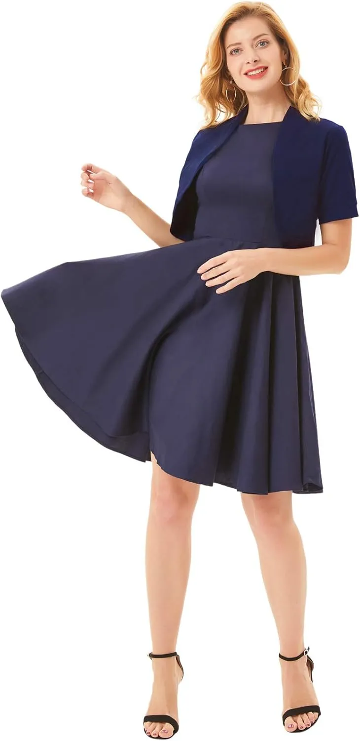 Belle Poque Women's Short Sleeve Shrug Open Front Cotton Cardigan Bolero Sweater Jacket for Dresses