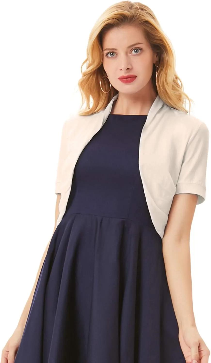 Belle Poque Women's Short Sleeve Shrug Open Front Cotton Cardigan Bolero Sweater Jacket for Dresses