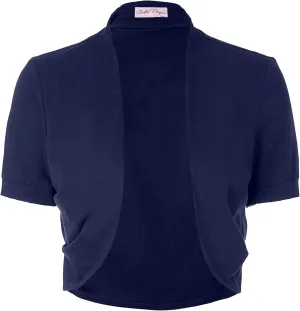 Belle Poque Women's Short Sleeve Shrug Open Front Cotton Cardigan Bolero Sweater Jacket for Dresses