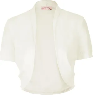 Belle Poque Women's Short Sleeve Shrug Open Front Cotton Cardigan Bolero Sweater Jacket for Dresses