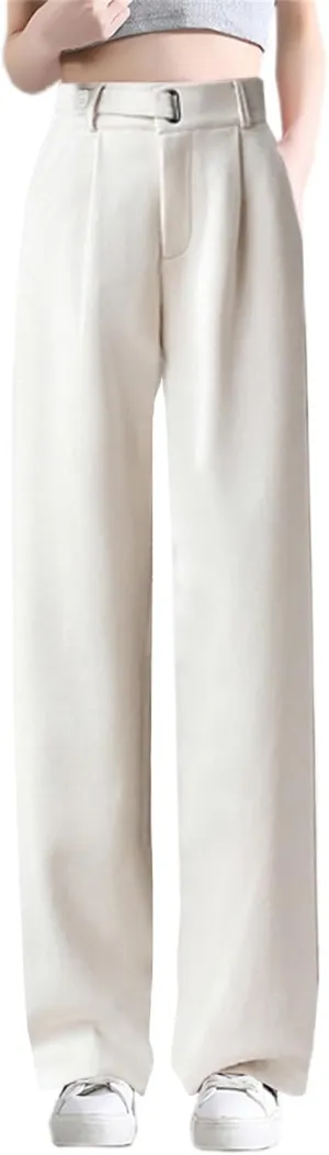 Betusline Womens Winter Wide Leg Dress Pants Work Thermal Warm Trousers, X-Small-XX-Large