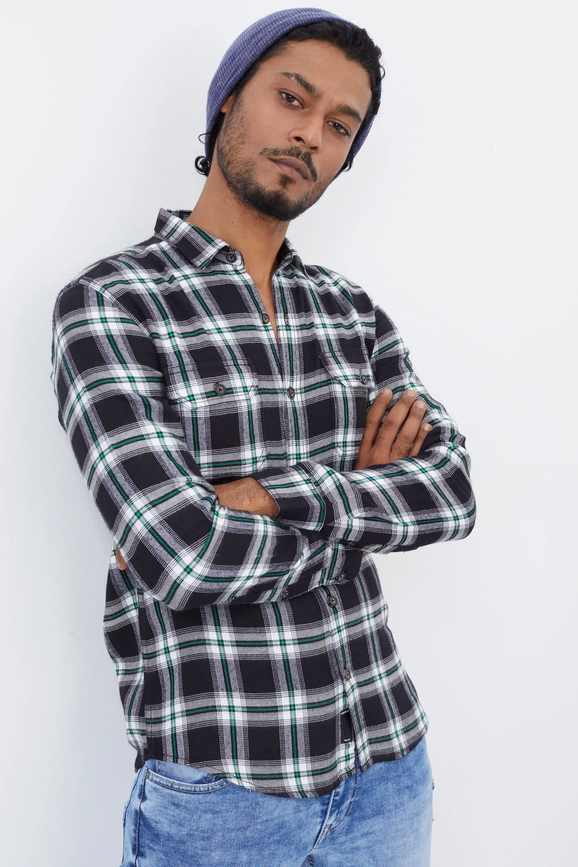Black Broad Checks Flannel Shirt