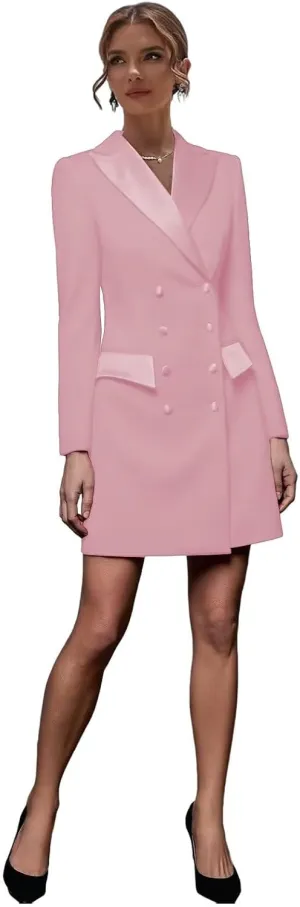Blazer Dress for Women Double Breasted Peak Lapel Bodycon Women's Casual Long Sleeve Solid Suit Skirt for Business