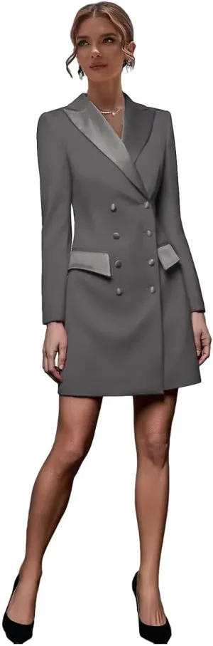 Blazer Dress for Women Double Breasted Peak Lapel Bodycon Women's Casual Long Sleeve Solid Suit Skirt for Business