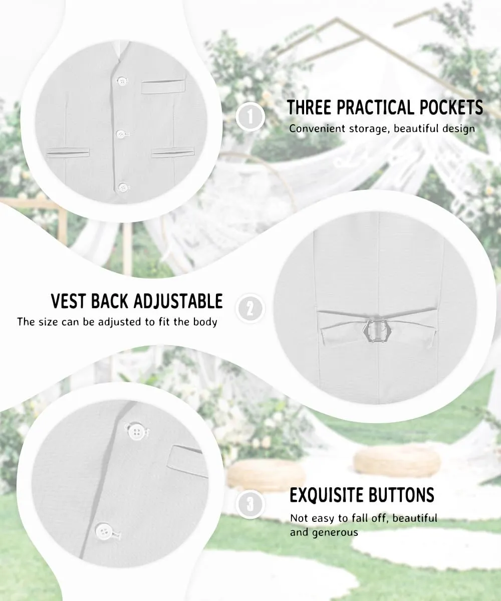 Boys Formal Linen Suit 4 Pieces Shirt,Vest, Pants and Tie Dresswear Suit Set