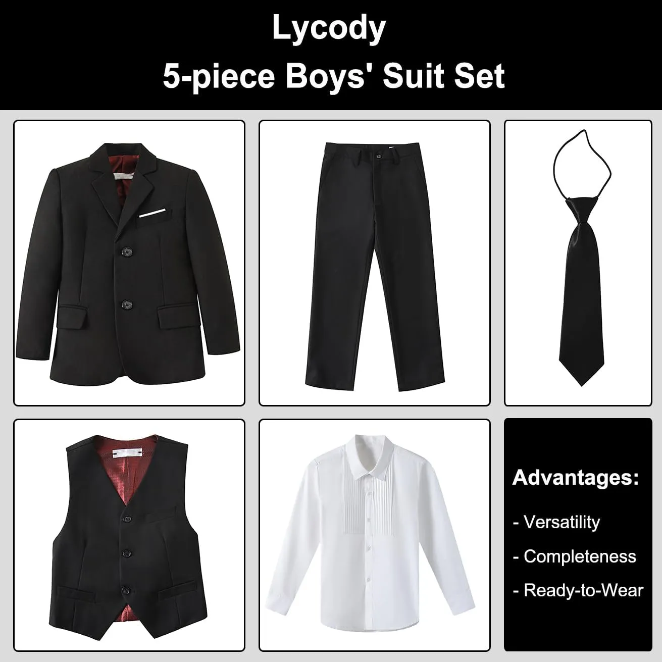 Boys Suit for Kids Teens Formal 5 Piece Tuxedo Suit Set