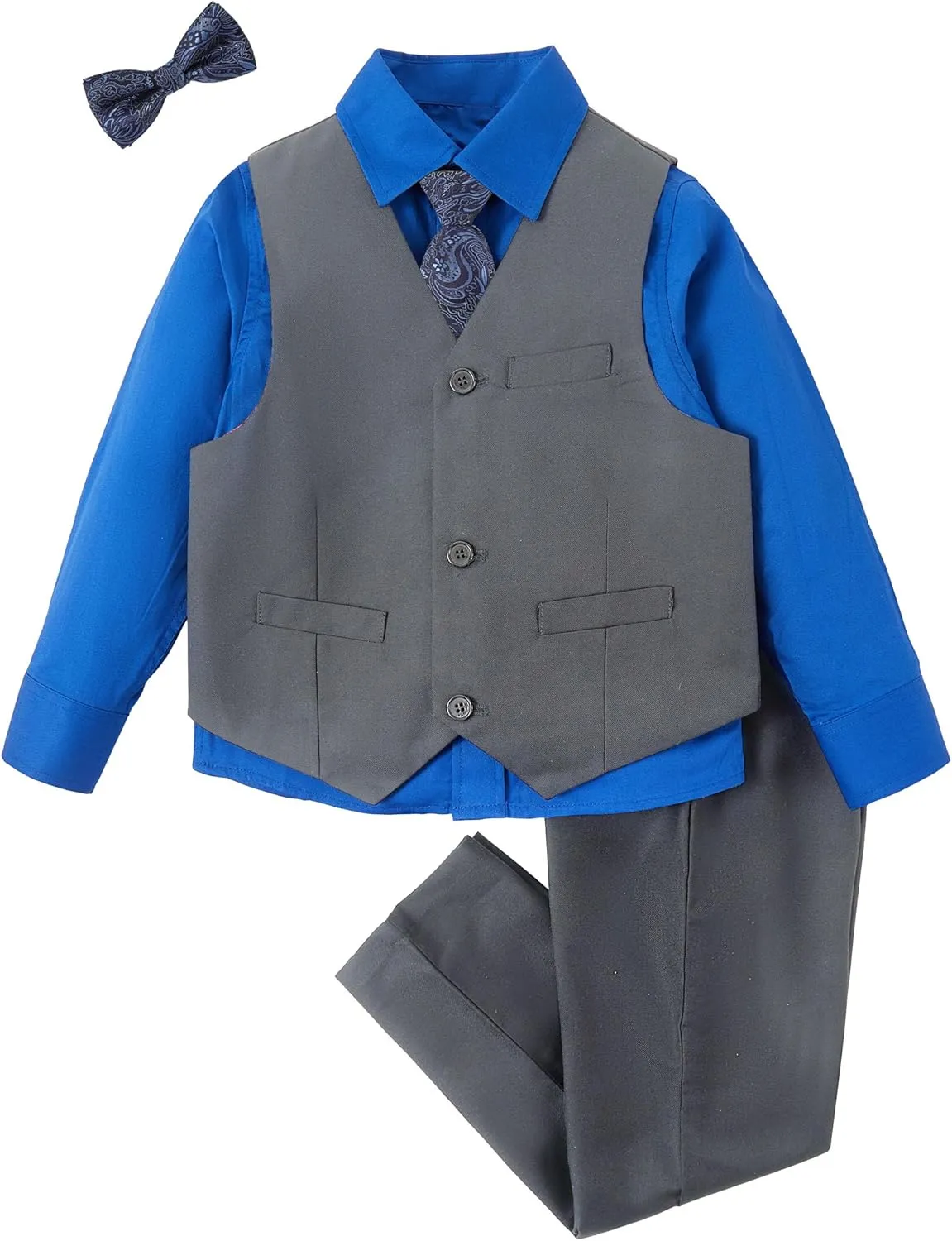 Boys Suit for Kids Tuxedo Vest and Pants Set with Shirt Tie and Bowtie Formal Dresswear