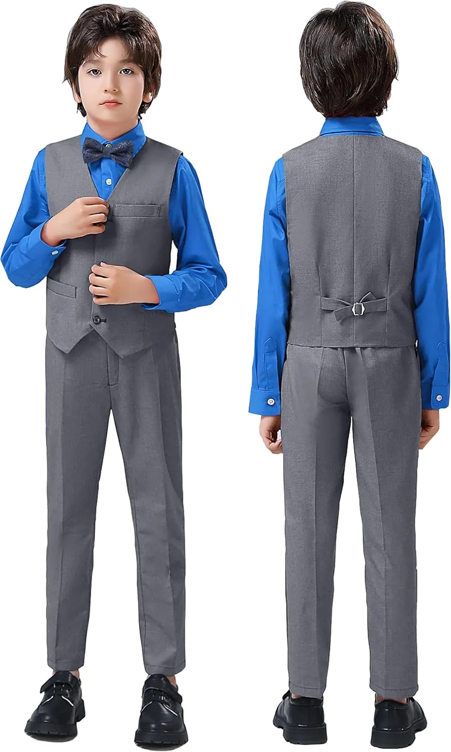 Boys Suit for Kids Tuxedo Vest and Pants Set with Shirt Tie and Bowtie Formal Dresswear