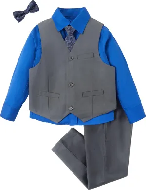 Boys Suit for Kids Tuxedo Vest and Pants Set with Shirt Tie and Bowtie Formal Dresswear