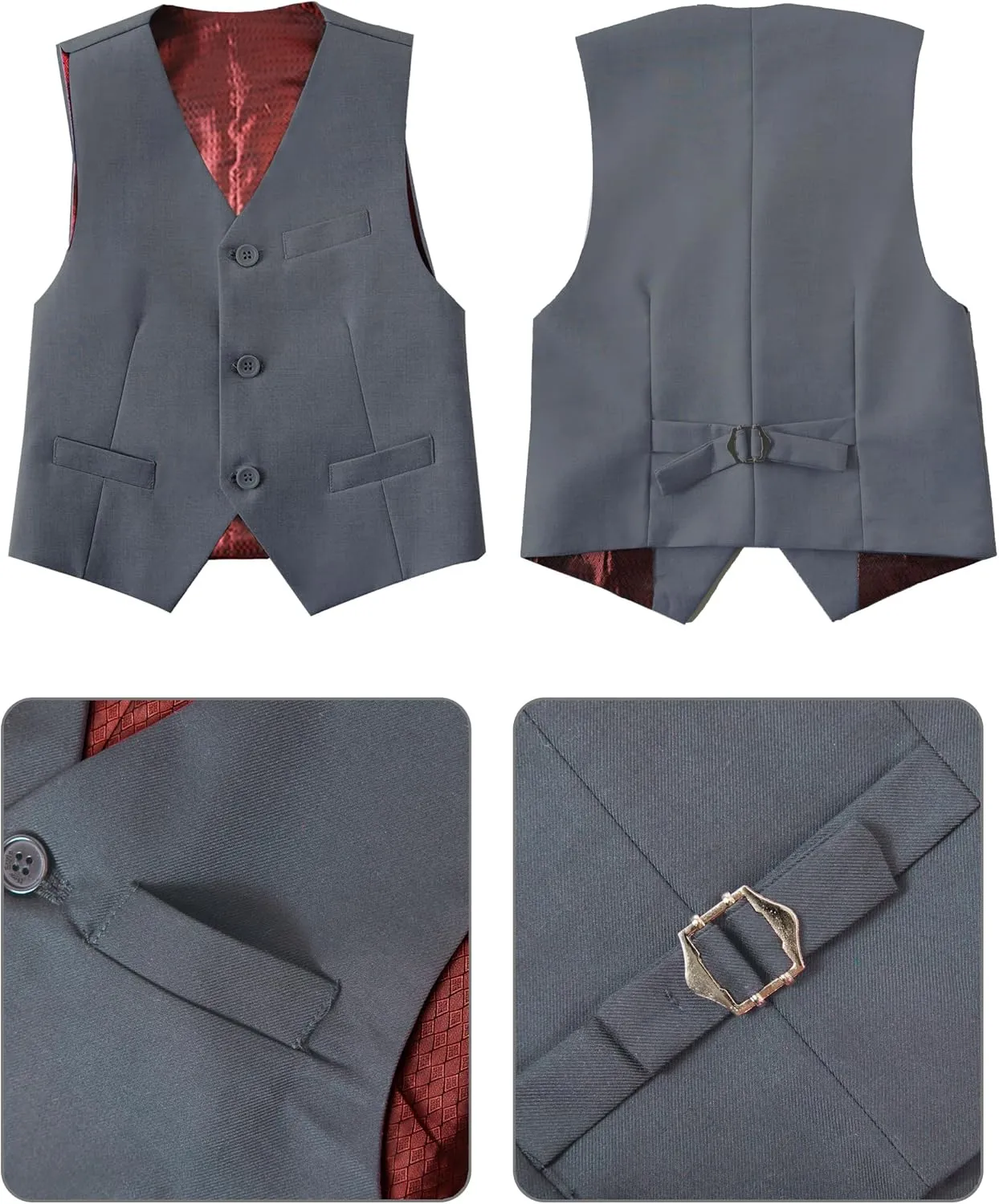 Boys Suit for Kids Tuxedo Vest and Pants Set with Shirt Tie and Bowtie Formal Dresswear