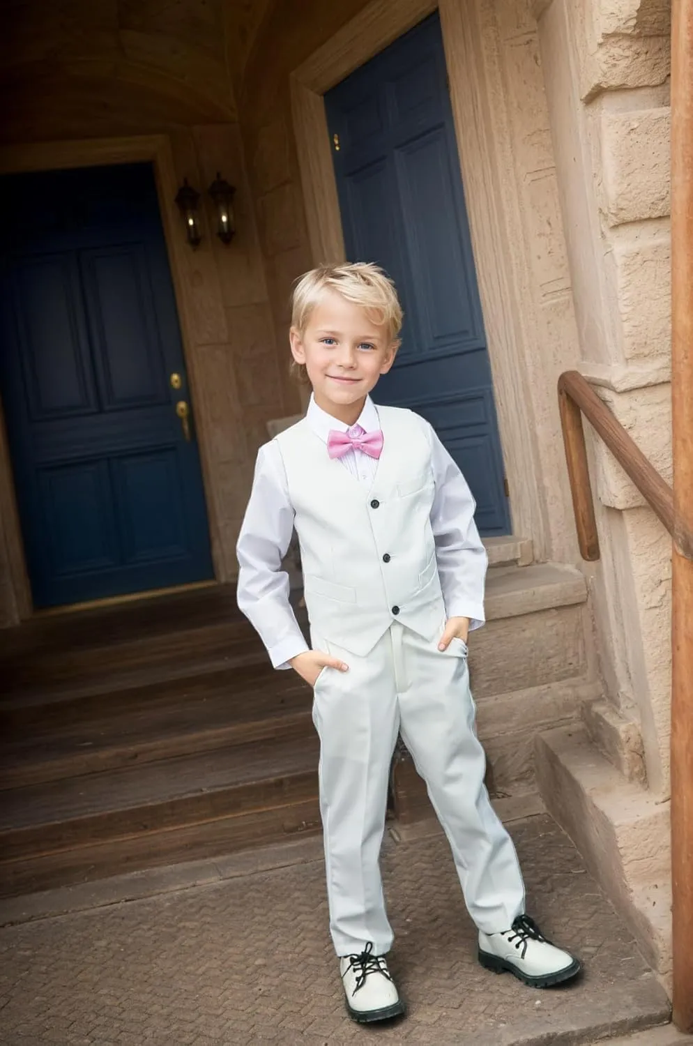 Boy's Suit Slim Fit 5 Piece Formal Prom Teen Suits Tuxedo Wedding Set Toddler Boy Dress with Vest Shirt Pant Tie for Kid Boys
