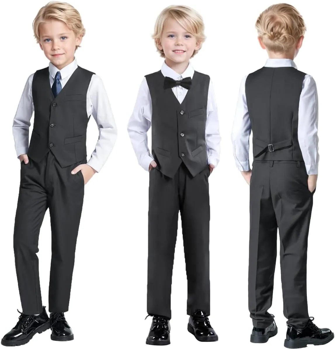 Boy's Suit Slim Fit 5 Piece Formal Prom Teen Suits Tuxedo Wedding Set Toddler Boy Dress with Vest Shirt Pant Tie for Kid Boys