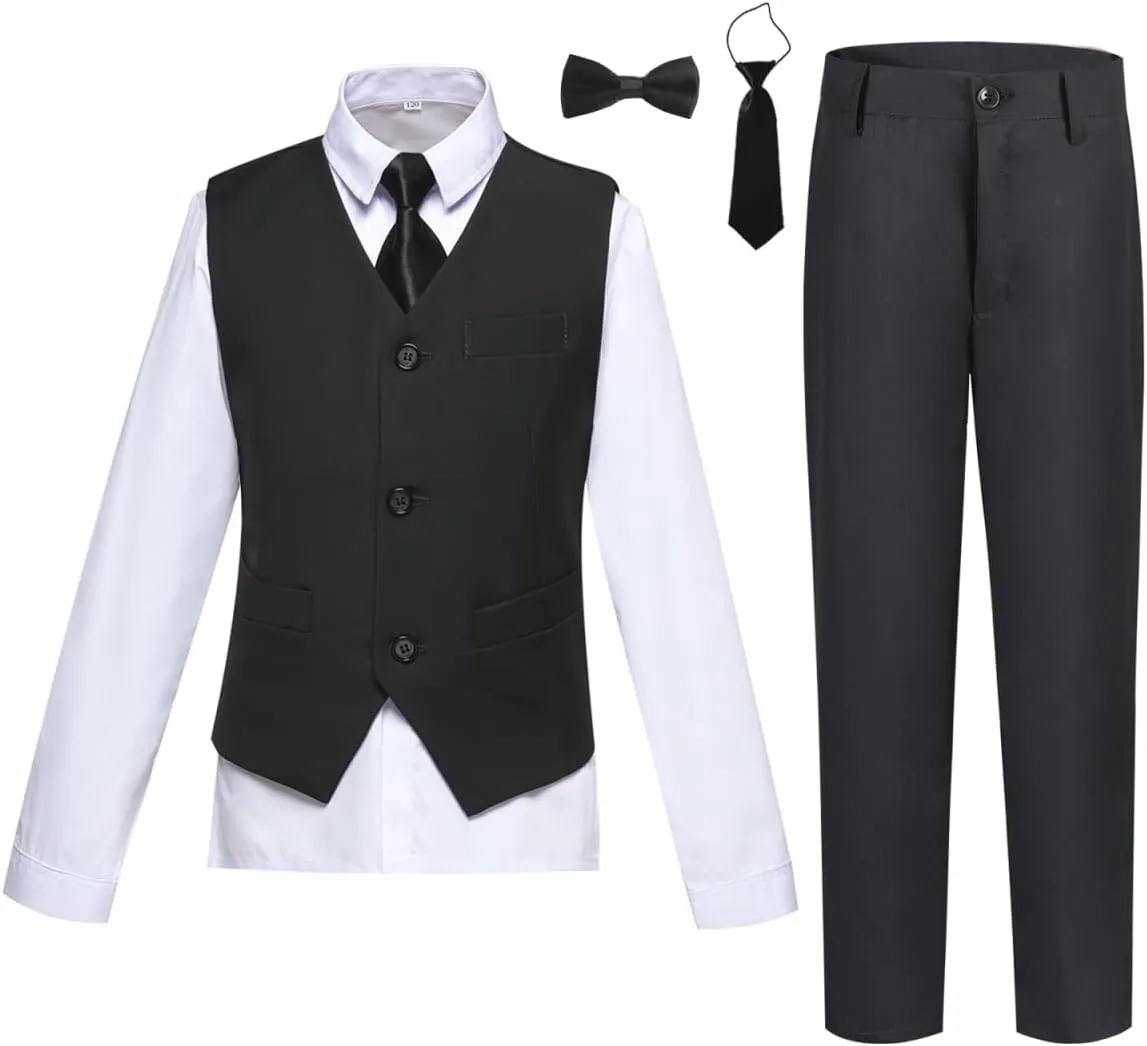 Boy's Suit Slim Fit 5 Piece Formal Prom Teen Suits Tuxedo Wedding Set Toddler Boy Dress with Vest Shirt Pant Tie for Kid Boys