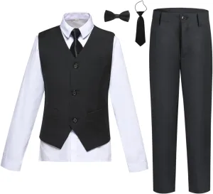 Boy's Suit Slim Fit 5 Piece Formal Prom Teen Suits Tuxedo Wedding Set Toddler Boy Dress with Vest Shirt Pant Tie for Kid Boys
