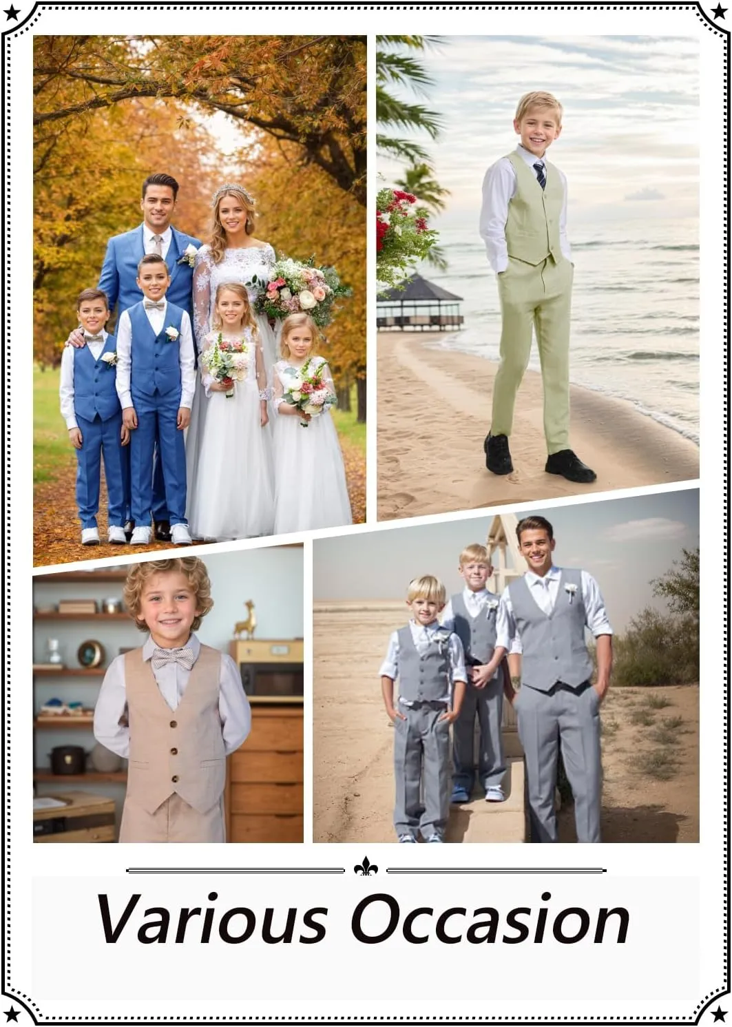 Boy's Suit Slim Fit 5 Piece Formal Prom Teen Suits Tuxedo Wedding Set Toddler Boy Dress with Vest Shirt Pant Tie for Kid Boys