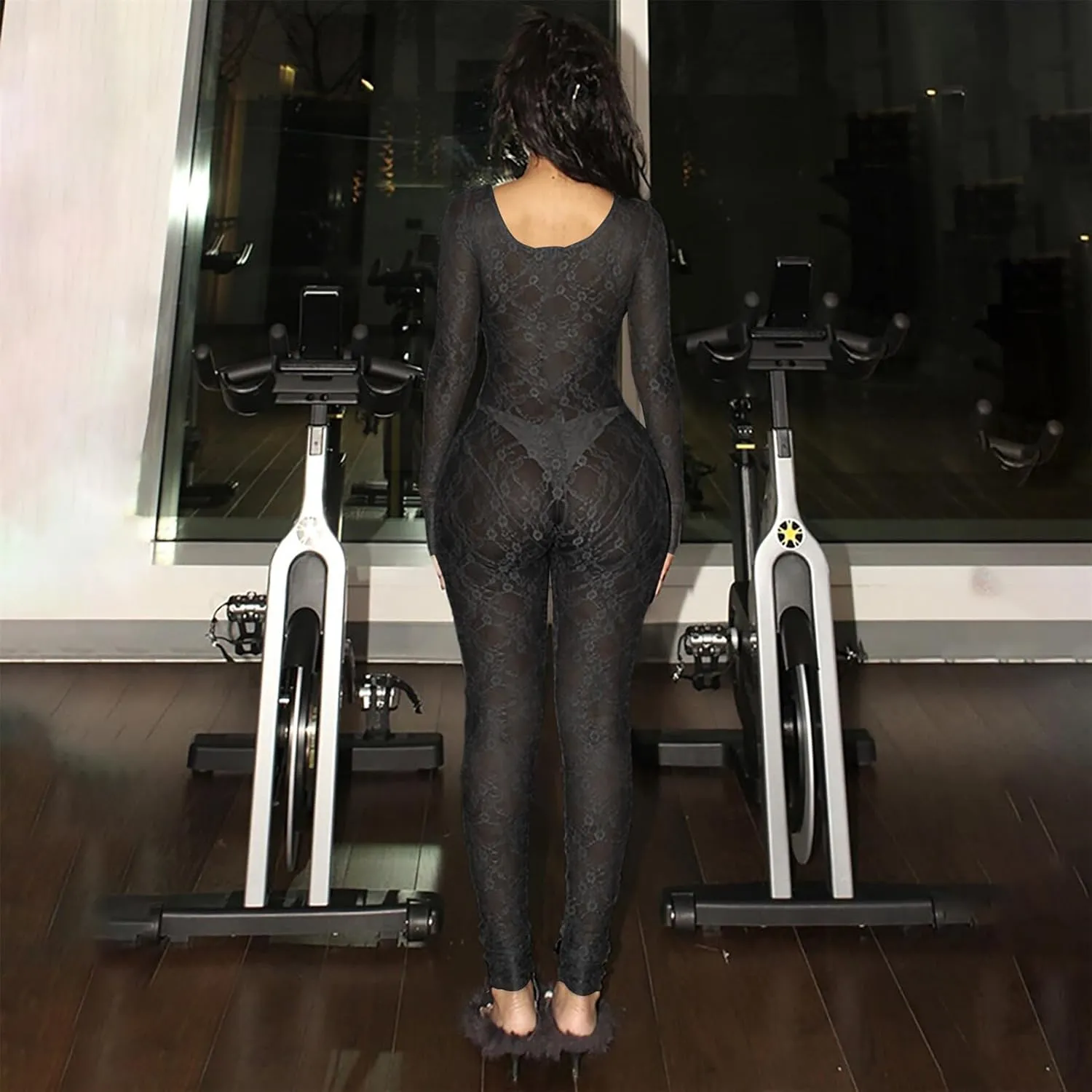 CALEBGAR Lace Jumpsuit for Women Sexy Mesh Bow long Sleeve Bodycon One Piece Jumpsuits Summer Outfits Clubwear