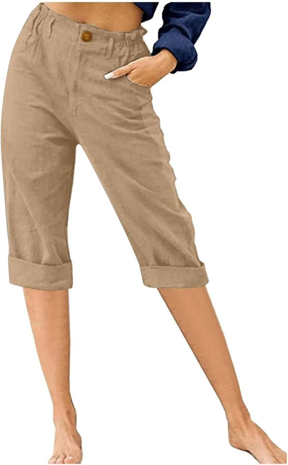 Capris for Women 2024 Trendy Summer High Waist Cotton Linen Capri Pants Dressy Casual Cropped Lounge Trousers