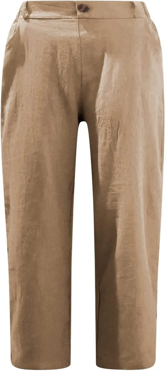 Capris for Women 2024 Trendy Summer High Waist Cotton Linen Capri Pants Dressy Casual Cropped Lounge Trousers