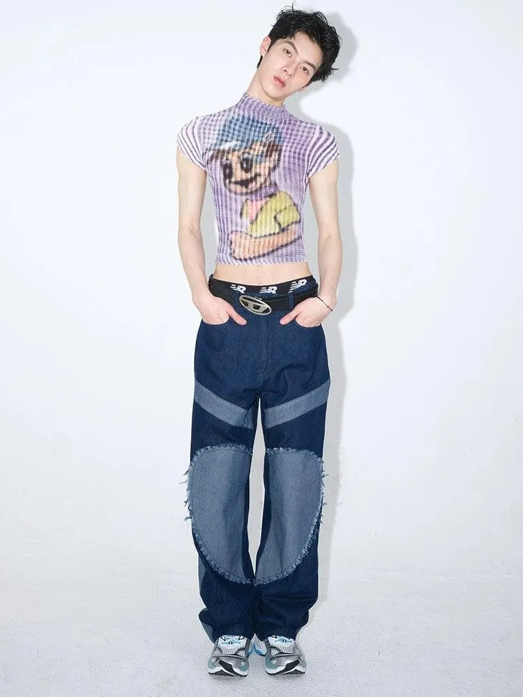 Cartoon Dog Print Ribbed Crop Top