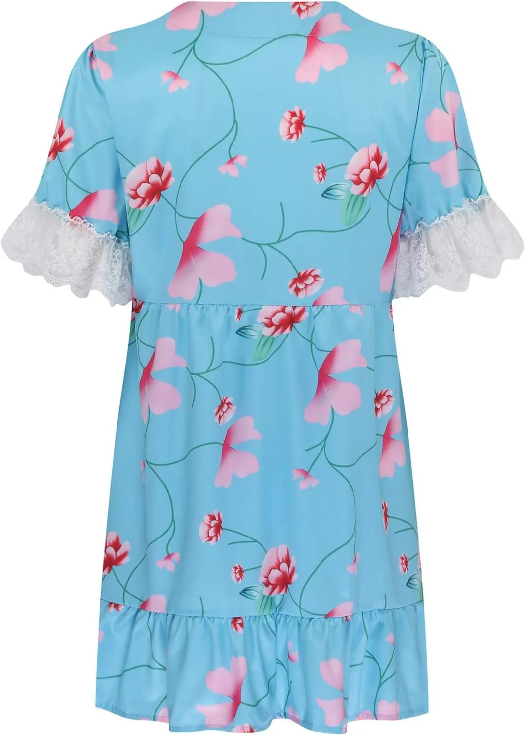Ceboyel Womens Boho Floral Summer Dress Lace Trim Casual Beach Dresses V Neck Ruffle Swing Short Dress Ladies Clothes 2023