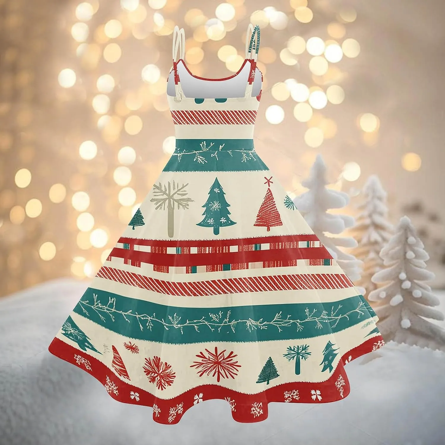 Christmas Dresses for Women 2024 Vintage Sleeveless Spaghetti Strap Dresses 1950s A-line Cocktail Midi Dress