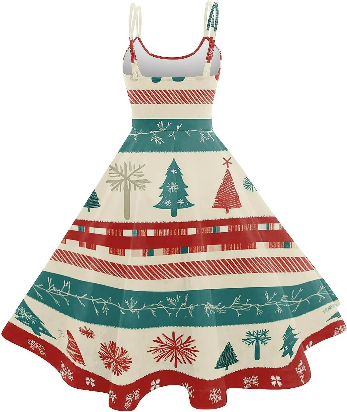 Christmas Dresses for Women 2024 Vintage Sleeveless Spaghetti Strap Dresses 1950s A-line Cocktail Midi Dress