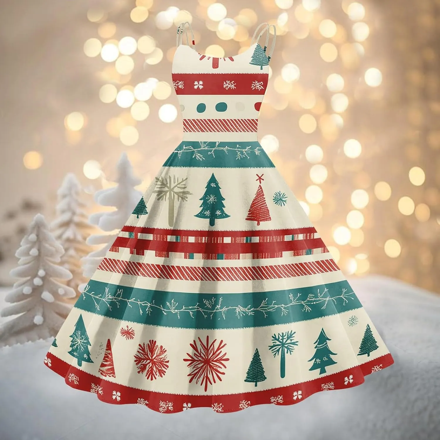 Christmas Dresses for Women 2024 Vintage Sleeveless Spaghetti Strap Dresses 1950s A-line Cocktail Midi Dress