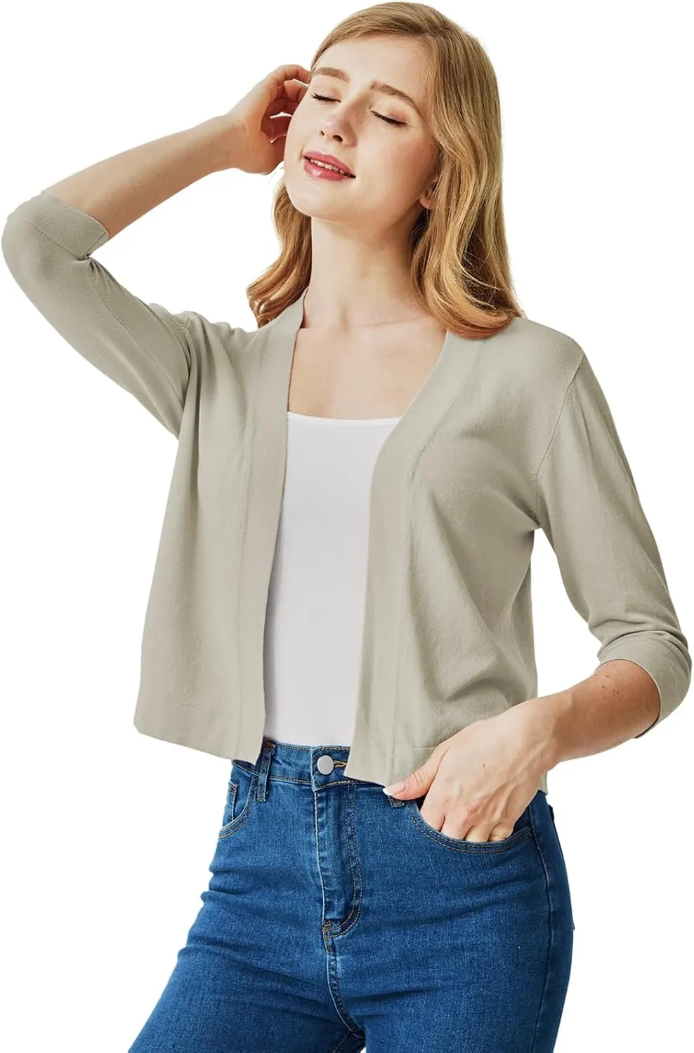 Ciormis 2024 Shrug Cardigan for Dress-3/4 Sleeve Women's Cropped Shrugs Sweater Open Front