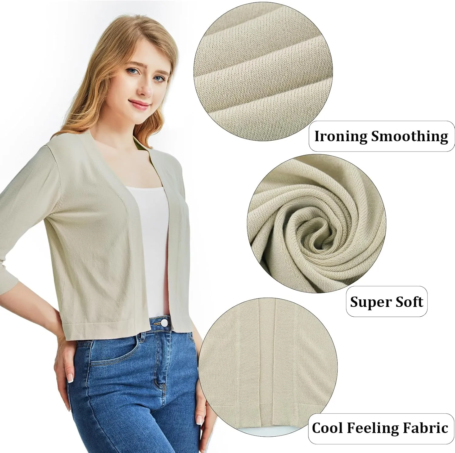 Ciormis 2024 Shrug Cardigan for Dress-3/4 Sleeve Women's Cropped Shrugs Sweater Open Front