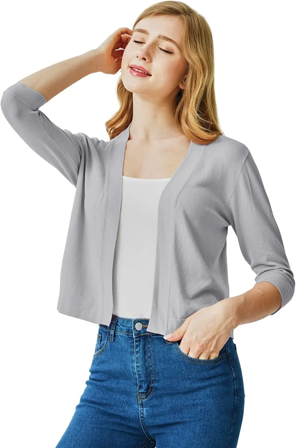 Ciormis 2024 Shrug Cardigan for Dress-3/4 Sleeve Women's Cropped Shrugs Sweater Open Front