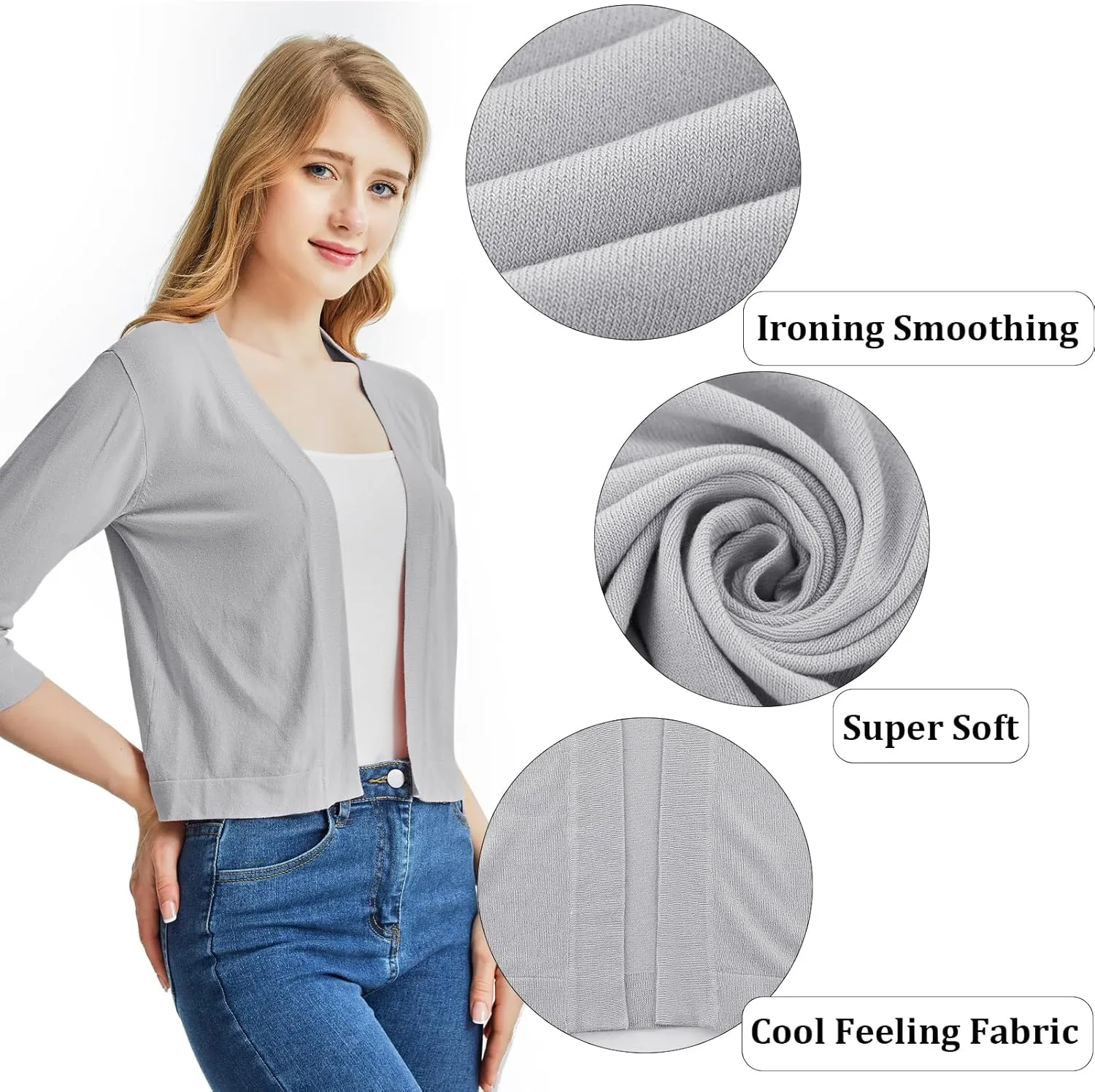 Ciormis 2024 Shrug Cardigan for Dress-3/4 Sleeve Women's Cropped Shrugs Sweater Open Front