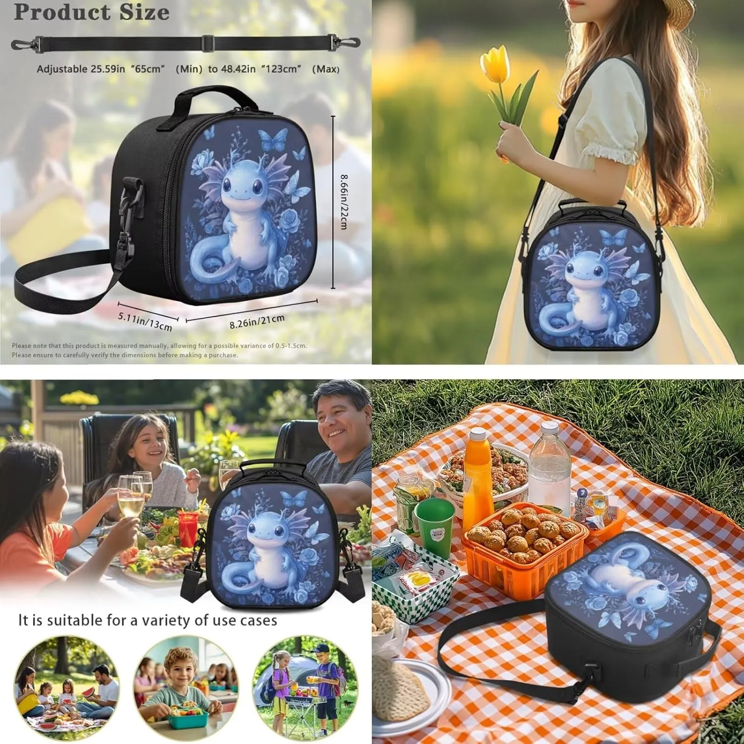 COEQINE Blue Axolotl Backpack for Girls with Lunch Box for Toddler Bookbag Set with Pencil Box School Bag Set with Lunchboxes for Kids Girls Breathable Lapotp for Teen 3 Pcs