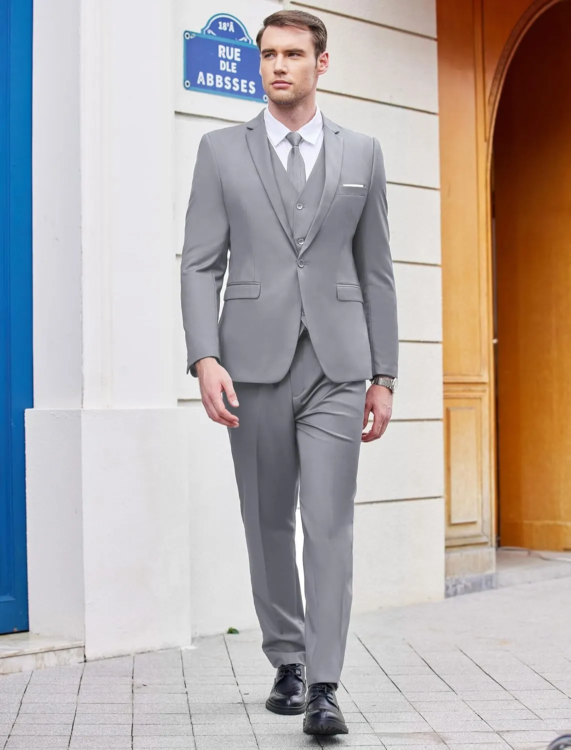 COOFANDY Men's 3 Piece Wedding Suit Set One Button Slim Fit Jacket Blazer Vest Pants Set Groom Prom Tuxedo Suits