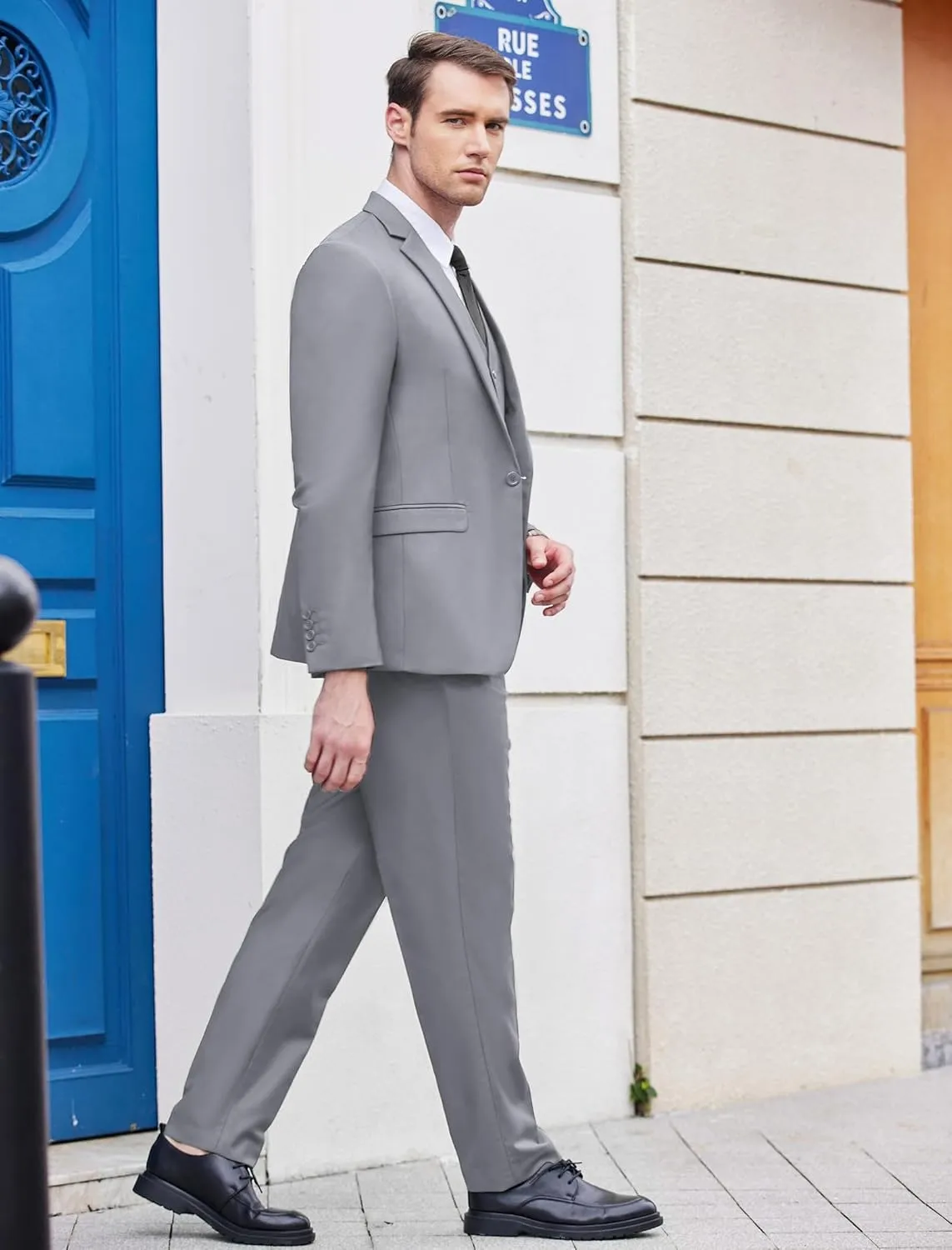 COOFANDY Men's 3 Piece Wedding Suit Set One Button Slim Fit Jacket Blazer Vest Pants Set Groom Prom Tuxedo Suits