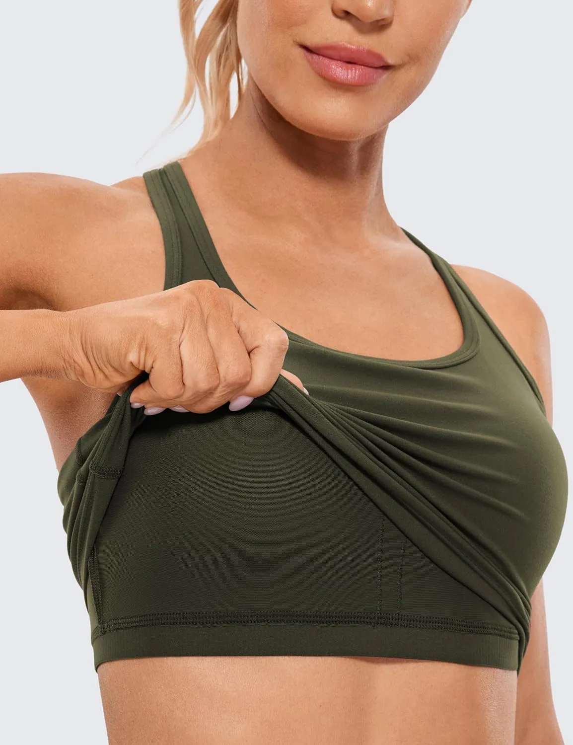 CRZ YOGA Butterluxe Womens Y-Back Racerback Longline Sports Bra - Padded Scoop Neck Workout Crop Tank Top with Built in Pads